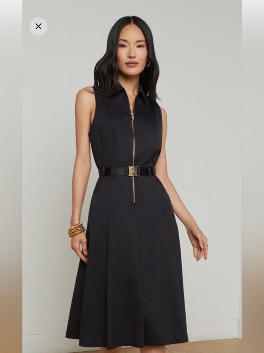 L'AGENCE Kylo belt shirt dresses Sleeveless Zip-Front A-Line Midi Dress